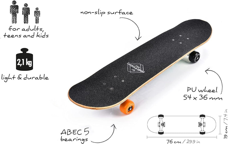 meteor Holz Skateboard Kinder - Mini Cruiser Kickboard - Skateboard mädchen Rollen Board - hohe Qual