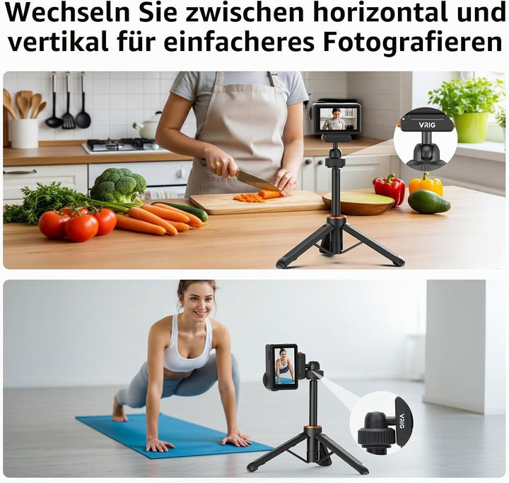 VRIG 40cm Mini Selfie Stick Stativ für DJI Osmo Action 5 Pro/4/3, 360°-Kopf-Verlängerungsstativ, mag