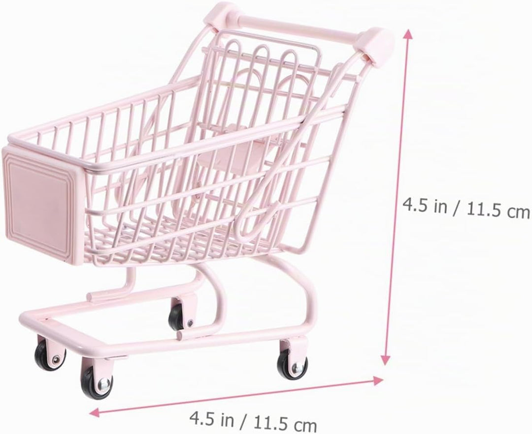 HEMOTON Kleiner Miniatur Einkaufswagen für Mädchen Aufbewahrungswagen aus Kunststoff in Pink Schreib