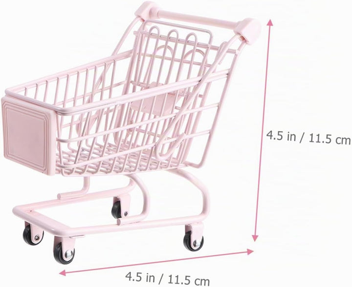 HEMOTON Kleiner Miniatur Einkaufswagen für Mädchen Aufbewahrungswagen aus Kunststoff in Pink Schreib