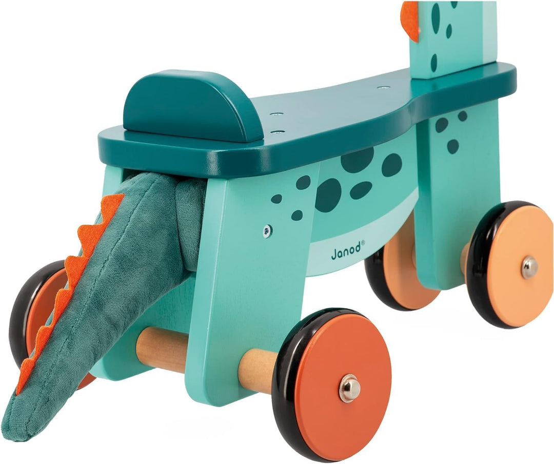 Janod Portosaurus Dinosaurier-Reittier-Sitzhöhe 21 cm-Abnehmbarer Plüschschwanz-Lernspielzeug aus FS