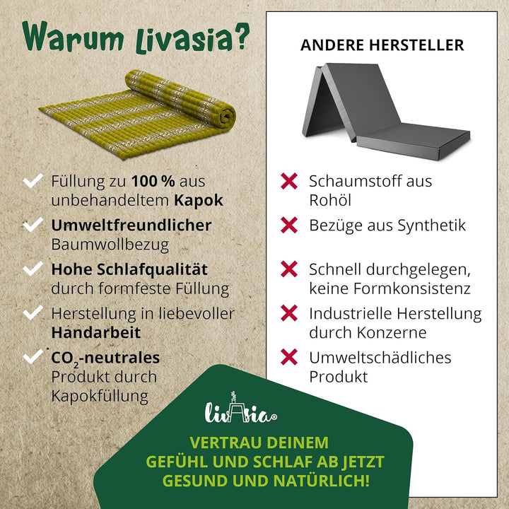 livasia Rollmatte Rollmatratze L-200x110x4,5cm, Gästebett Gästematratze 1 Person, Reisebett Kofferra