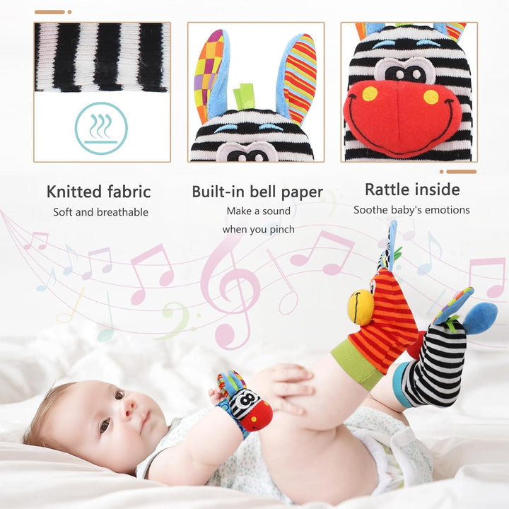 4Pcs Rasselsocken Baby 0-6 Monate – Baby Rassel Set, Handgelenk Babyspielzeug, Neugeborenen Spielzeu