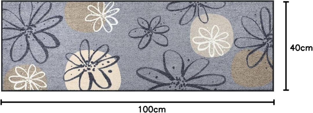 Erwin Müller Fussmatte Koblenz, Schmutzfangmatte, Fussabtreter rutschhemmend, Blumenmotiv grau/braun
