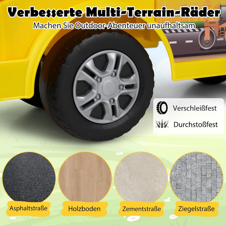 DREAMADE Bagger zum draufsitzen, Kinderbagger mit Verstellbarer Schaufel, abnehmbarem Anhänger, Lenk