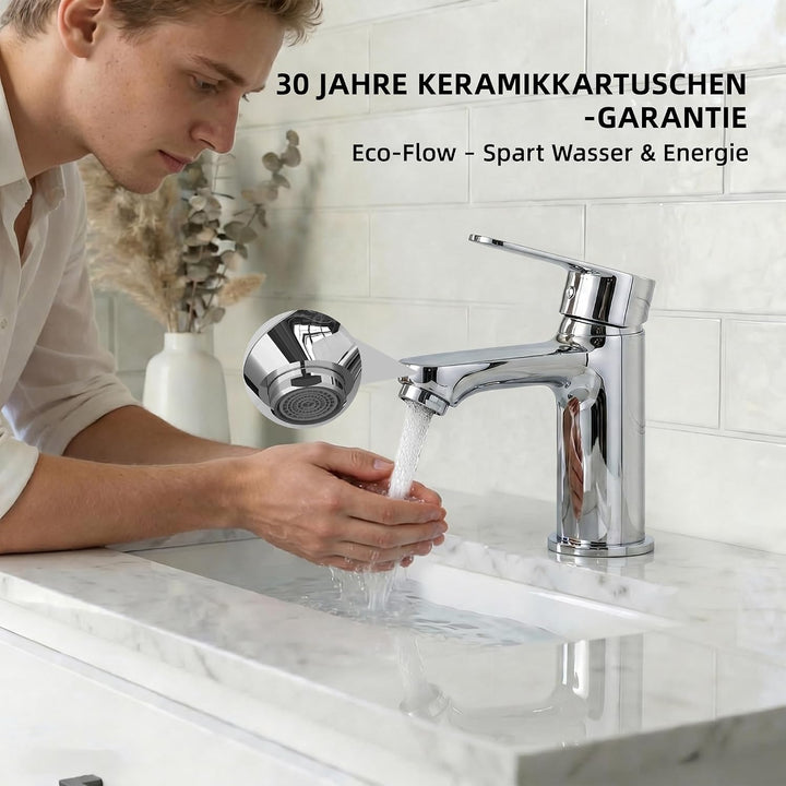 BELZ Einhebel Waschtischarmatur,Wasserhahn Bad Chrom 78mm | Einfache G3/8 Einlochmontage,Inklusive f