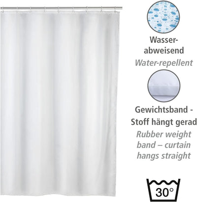 WENKO Anti-Schimmel Duschvorhang Weiss, Textil-Vorhang mit Antischimmel Effekt fürs Badezimmer, wasc