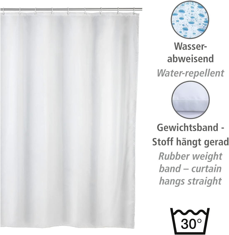 WENKO Anti-Schimmel Duschvorhang Weiss, Textil-Vorhang mit Antischimmel Effekt fürs Badezimmer, wasc