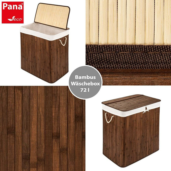 PANA®ECO Bambus Wäschekorb mit Deckel (72 L) • Wäschebox mit herausnehmbaren Wäschesack • Faltbarer