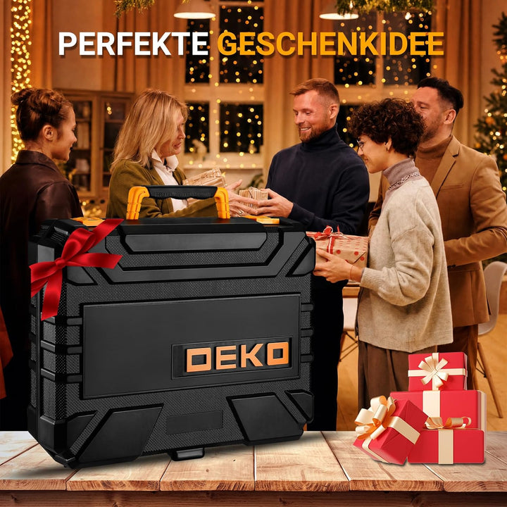 DEKO 126 Stück Elektrowerkzeug Combo Kits mit 8V Akku Bohrer, 10MM 3/8'' Keyless Chuck, Professionel