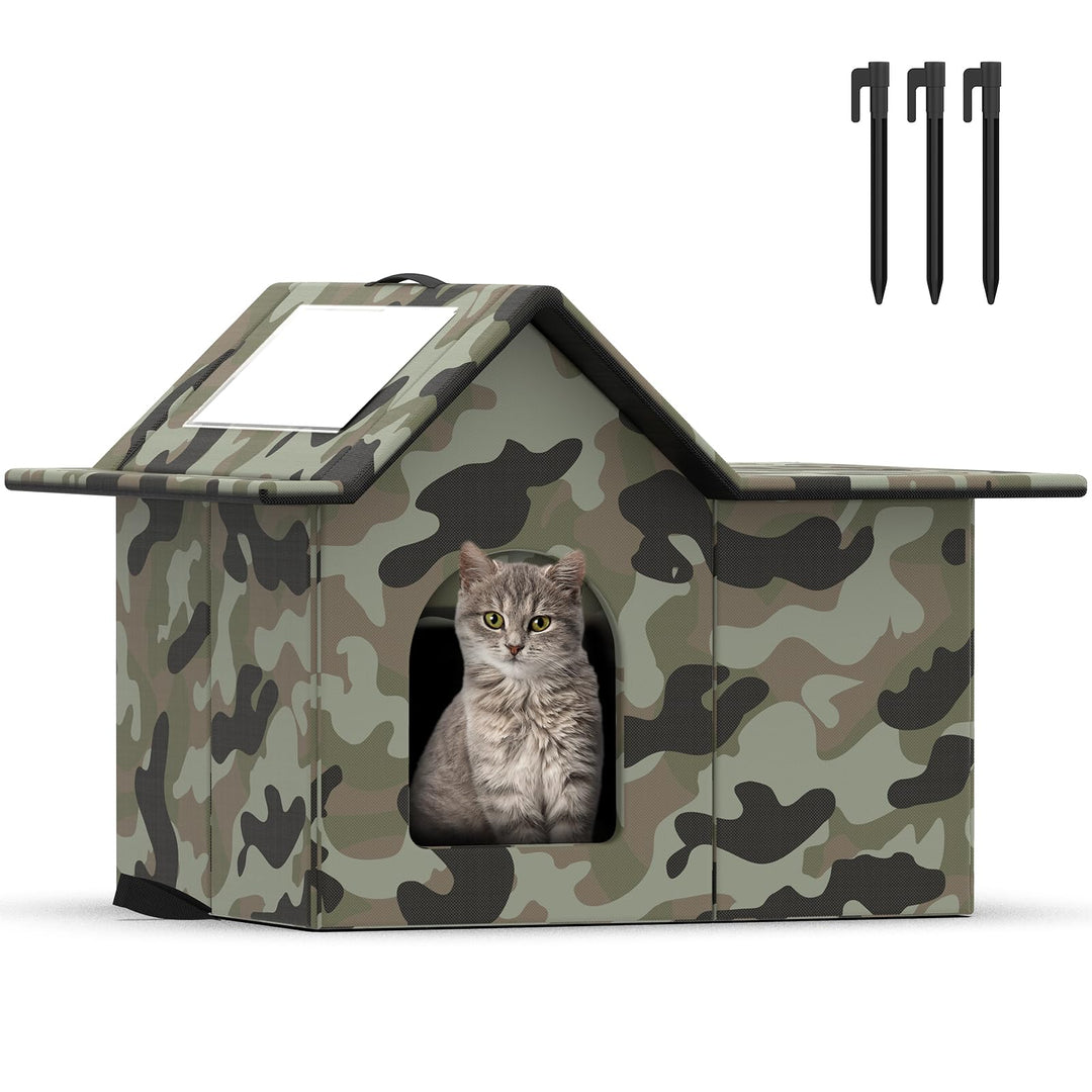 Katzenhaus Für Draussen Winterfest, Haus für verwilderte Katzen mit abnehmbaren Kissen, Winterschutz