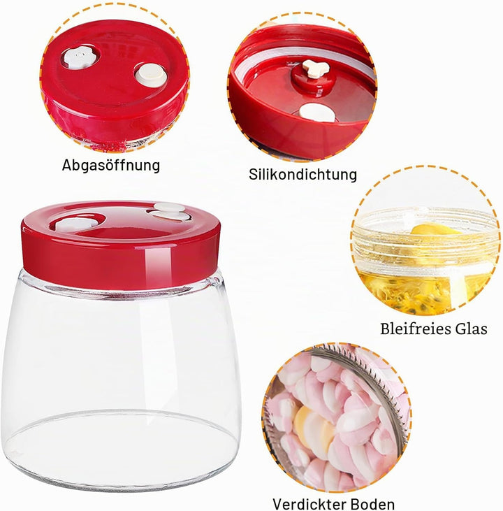 Gärglas,2 Stück1000ml Fermentierglas,Sauerteig Glas,Glas Fermentier,Gläser Fermentier,Sauerteig Star