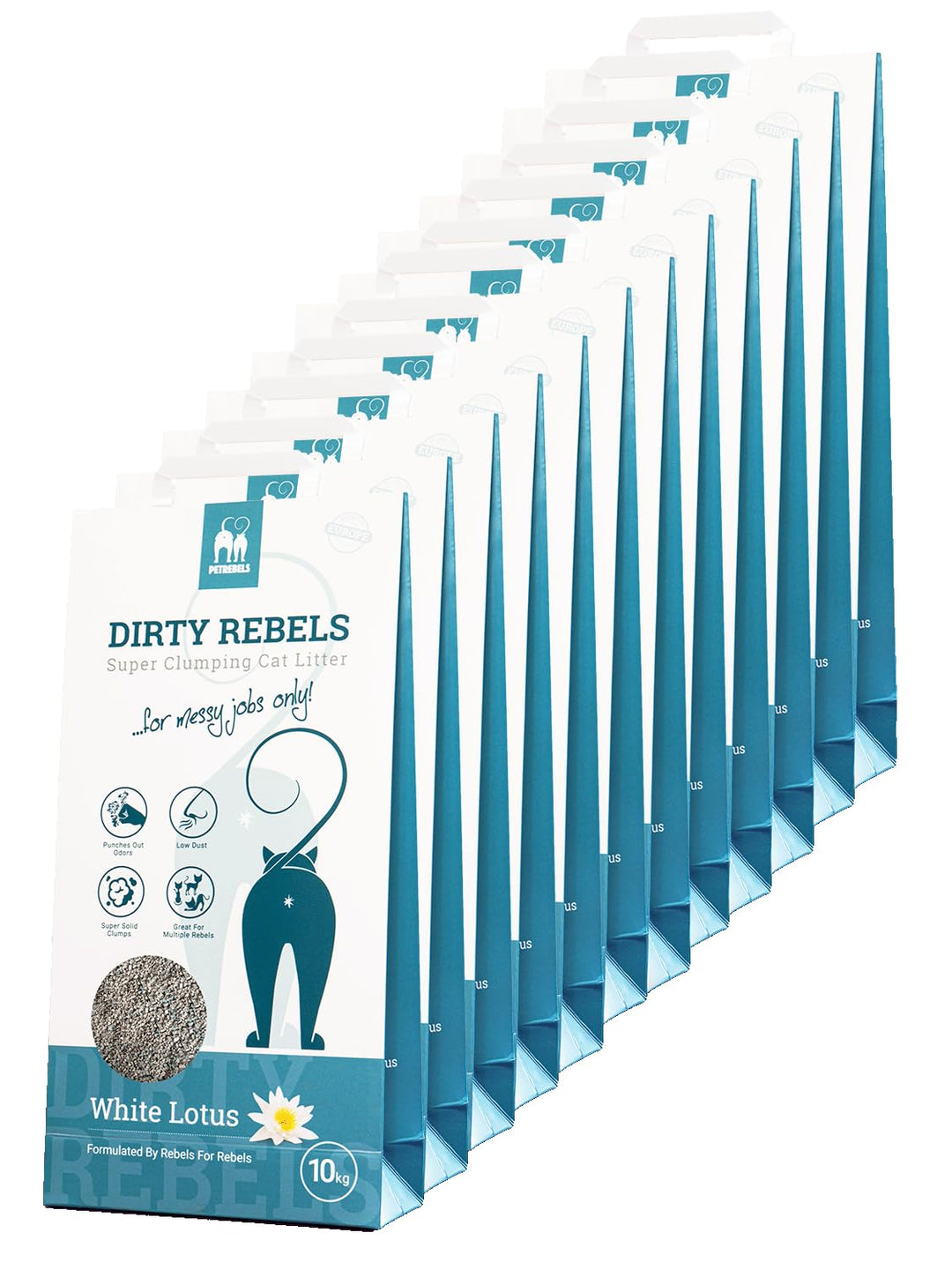 Petrebels Katzenstreu Dirty Rebels, 12x 10 Liter, Weisser Lotus Duft, 100% Natürlich, 12er-Pack Whit