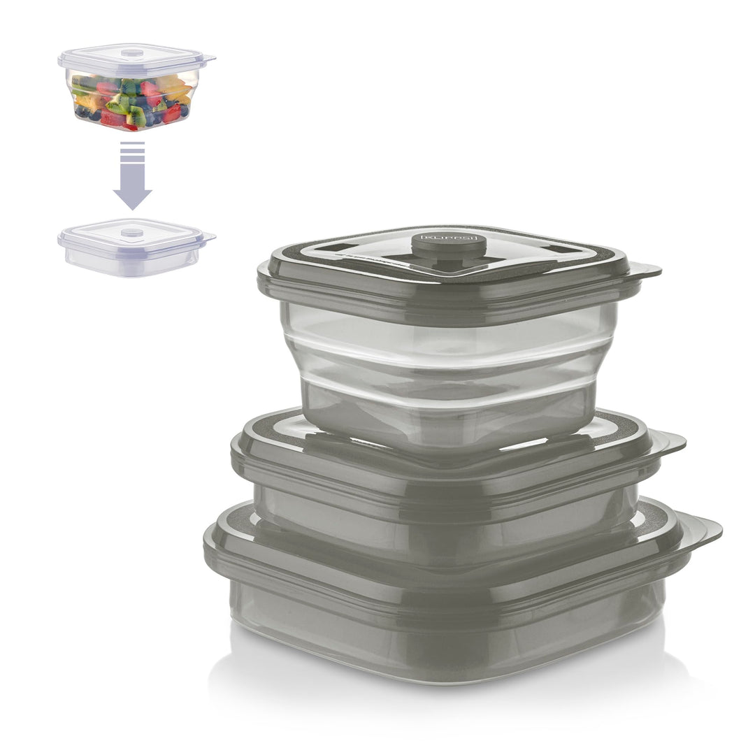 KLIPPSI® Lunchbox faltbar 3er Set- Brotdosen Frischhaltedosen aus Platin Silikon hitze-kältebeständi