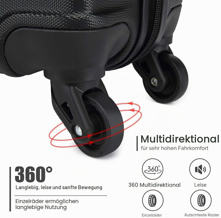 KONO Hartschalen ABS Koffer Trolley Rollkoffer Reisekoffer mit 4 Rollen Schwarz Handgepäck, Schwarz
