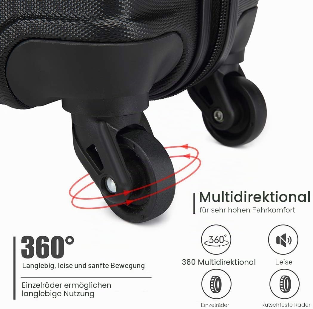 KONO Koffer Trolley Handgepäck Leicht Hartschalenkoffer aus ABS Reisekoffer mit 4 Rollen Kofferset S