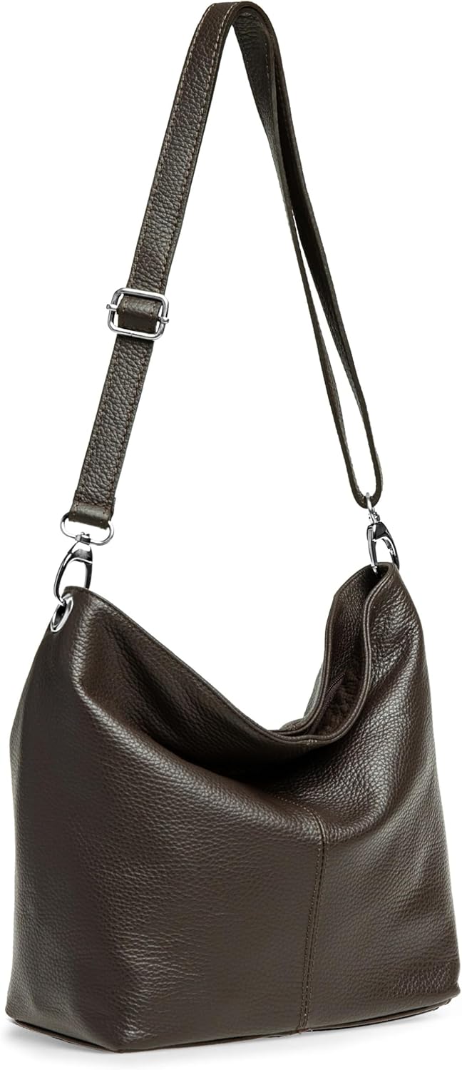 Caspar TL803 klassisch elegante Damen Lederhandtasche Einheitsgrösse Dunkelbraun, Einheitsgrösse Dun