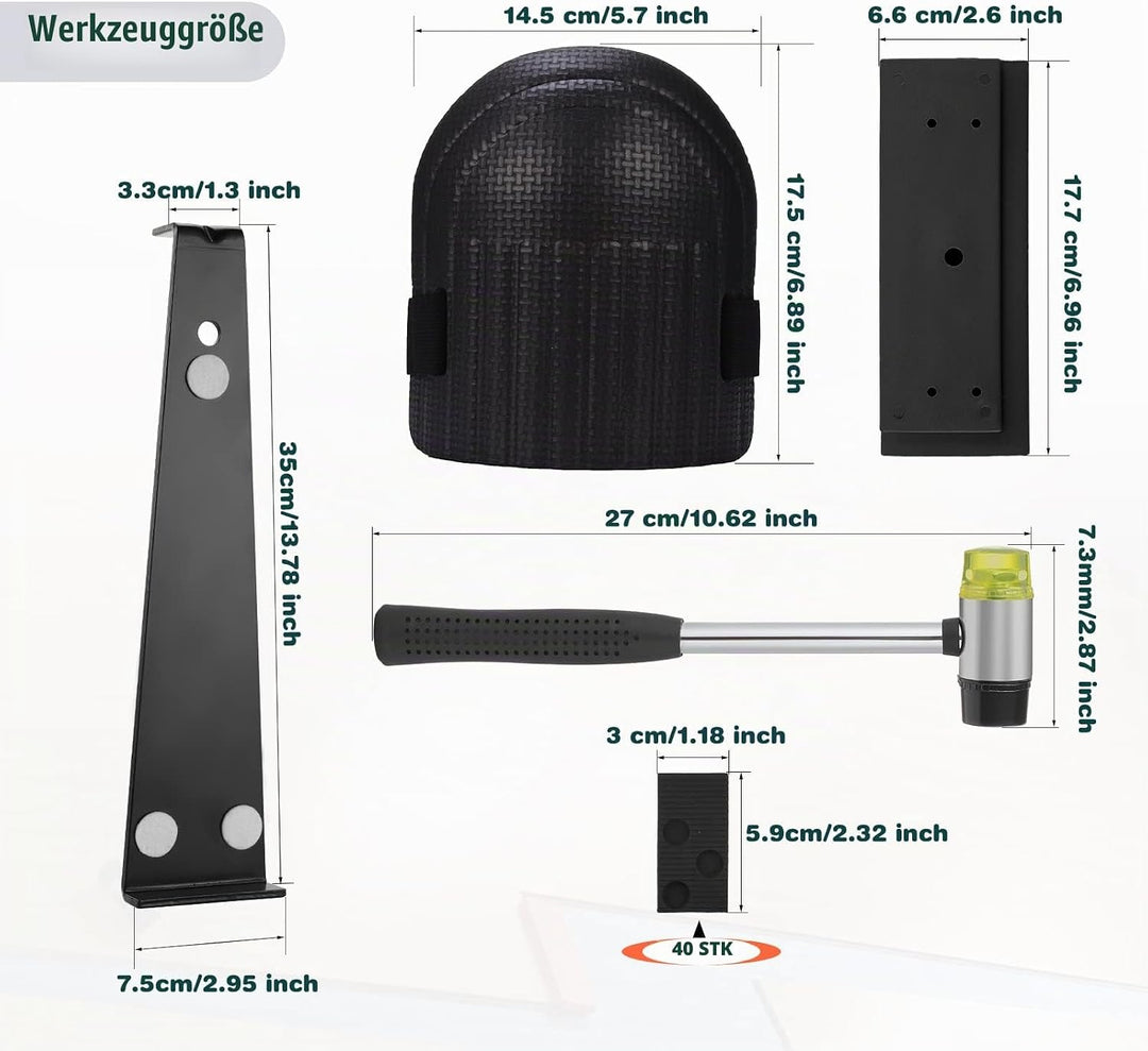 45 Stk Vinyl Verlegeset inkl,Laminat Holzfussboden Installations Set,Holzboden Verlegung Kit mit 40