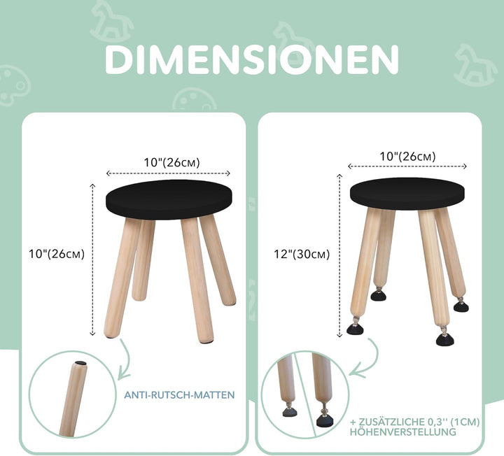 Cateam Tritthocker aus Holz für Kinder und Kleinkinder – 2er-Set – Schwarz – Kinderhocker mit auszie