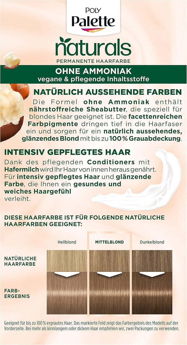 Palette Naturals Permanente Haarfarbe 7–0 Mittelblond (3 x 115 ml), pflegende Haarfarbe ohne Ammonia