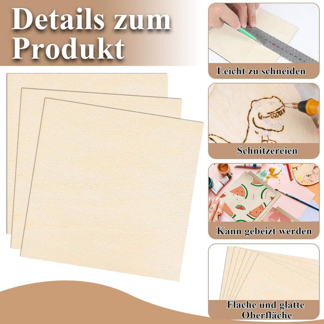 50 Stück 15 x 15 CM balsa wood panels, Holzscheiben Baumscheiben Naturholzscheiben, natürliche Holzq