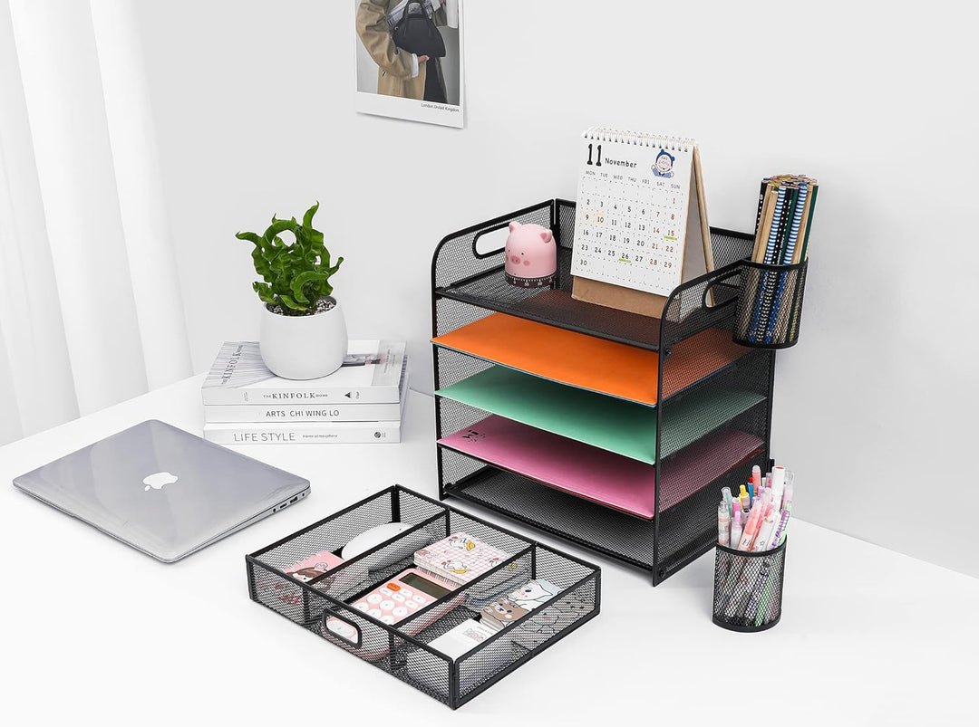 5-Fach Schreibtisch Organizer mit Schublade, Mesh Schreibtisch Datei Organizer mit Griff, Papier Sor
