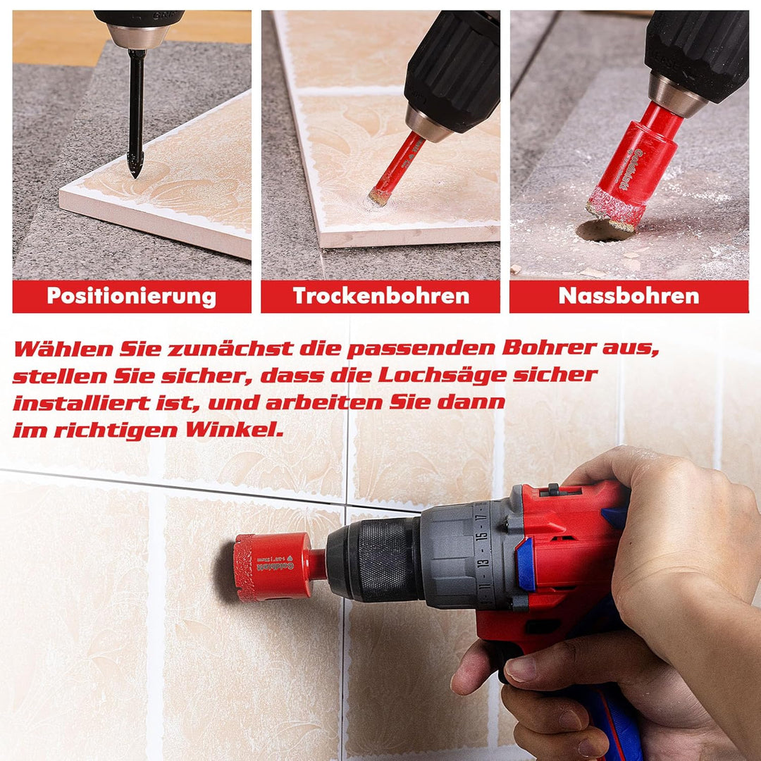 Goldblatt Diamantbohrer Fliesen Set 5 Stück mit 6/8/10/20 mm für präzises Bohren in Keramik Marmor G