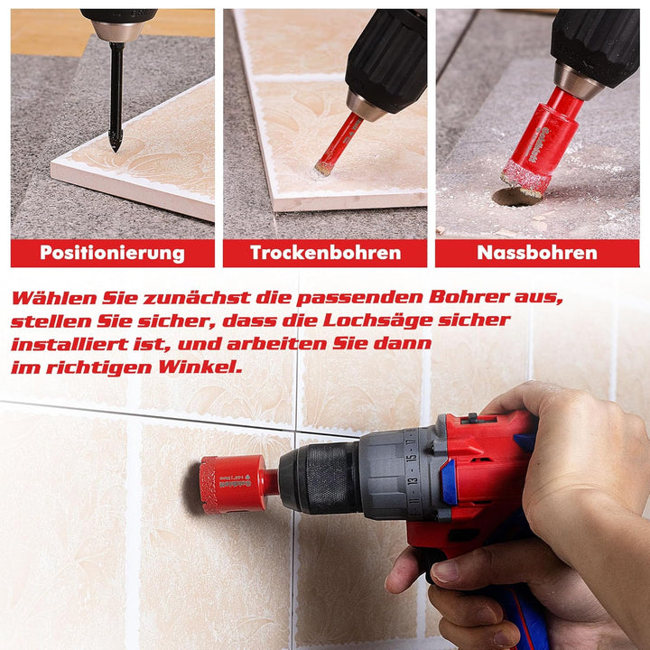 Goldblatt Diamantbohrer Fliesen Set 5 Stück mit 6/8/10/20 mm für präzises Bohren in Keramik Marmor G