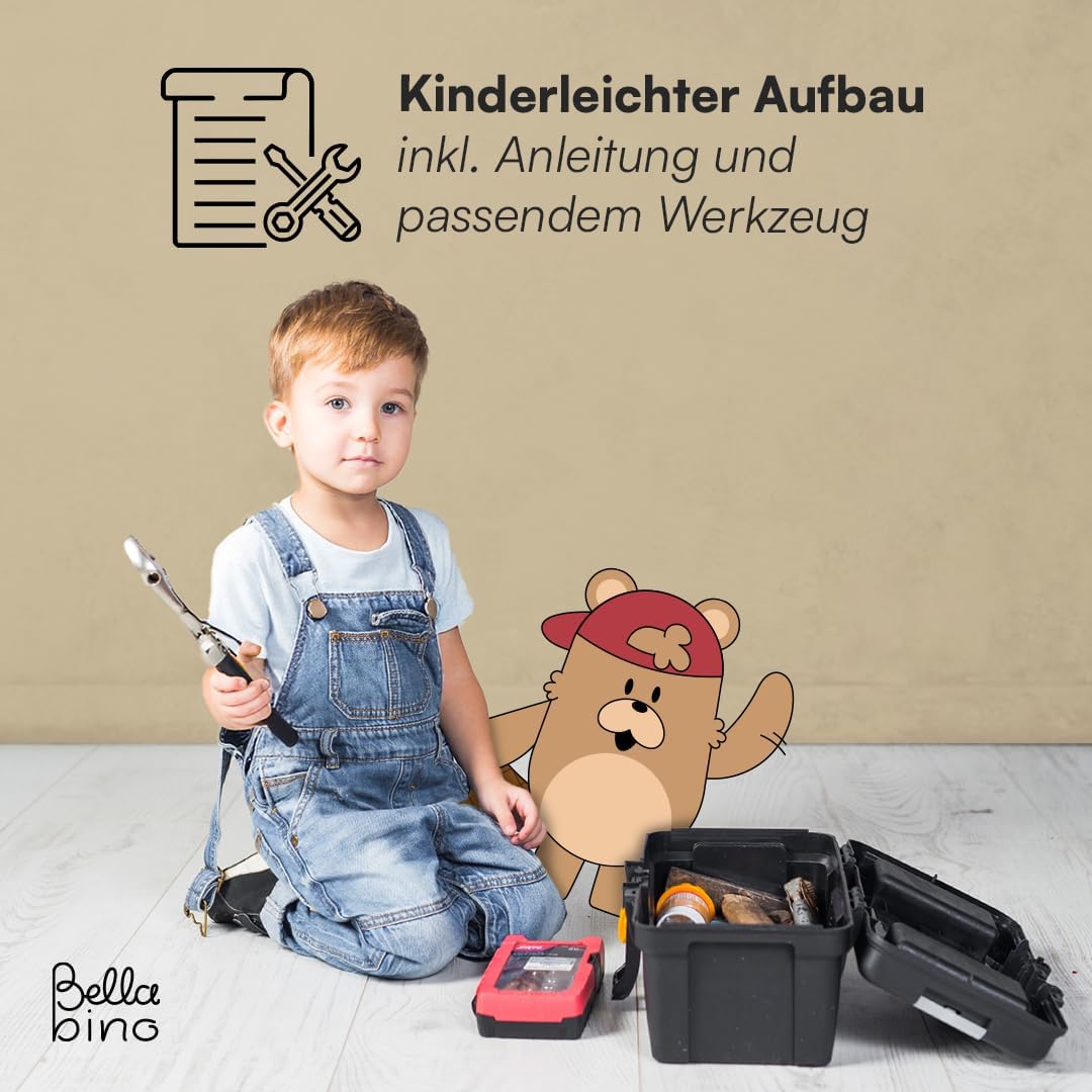 Bellabino Teme Bücherregal Kinderzimmer – Kinderbücherregal mit 4 Fächern – Montessori Bücherregal m