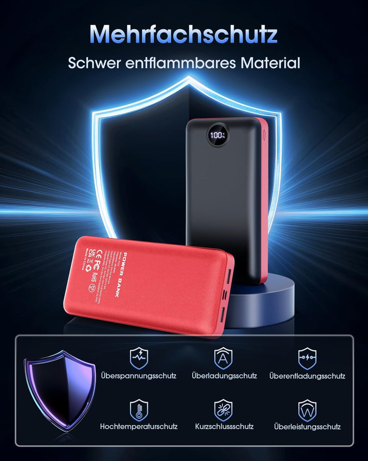 PowerBank 50000mAh grosse kapazität, 22,5W schnelles Aufladen externer Akku USB-C 3 Ausgänge und 2 E