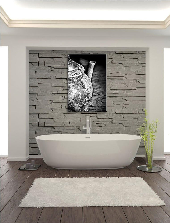 Pixxprint Monocrome, stilvolle alte Teekanne aus Keramik, Format: 100x70 auf Leinwand, 100x70