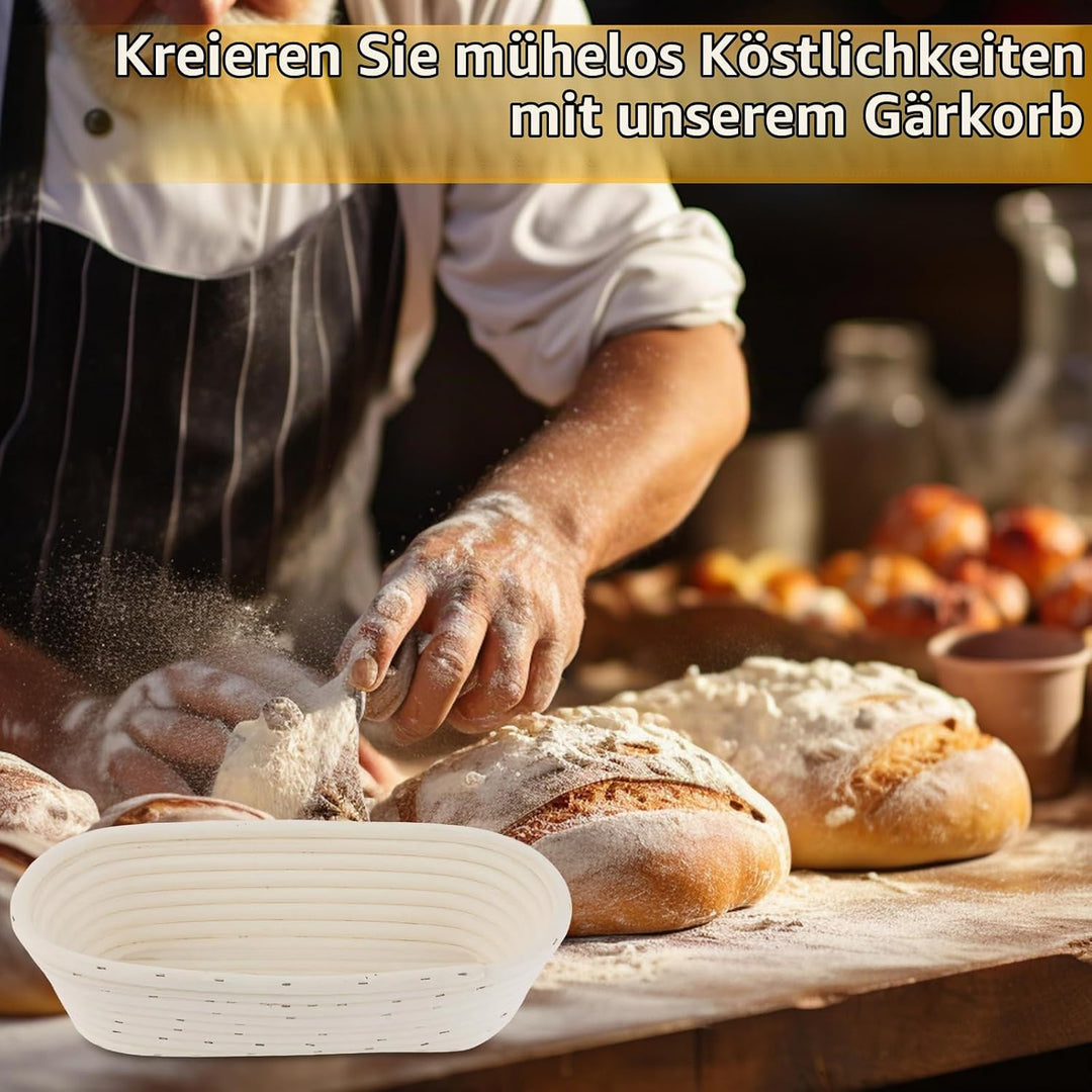 Gärkorb zum Brotbacken 2er- Set, 30 cm, Gärkörbchen aus natürlichem Rattan für selbstgemachtes Brotn