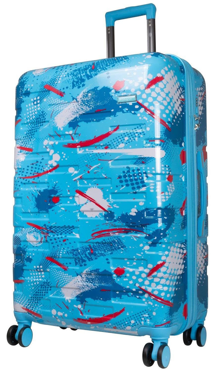 Hartschalen Koffer Trolley Cespara mit Dehnfalte mit modernem Motiv Print - Farbe Hellblau - Gr. XL