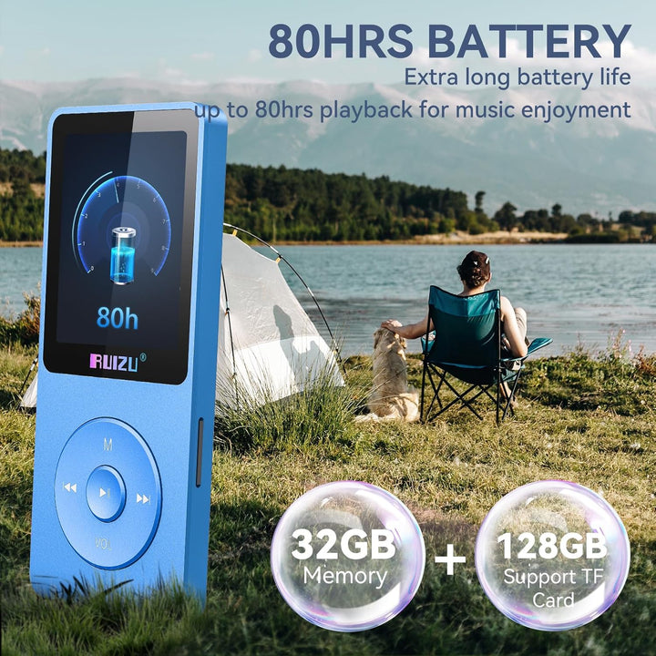64GB MP3 Player mit Bluetooth 5.3, Ultraleicht (30 Gramm), bis zu 80 Stunden Akkulaufzeit, 1.8-Zoll-