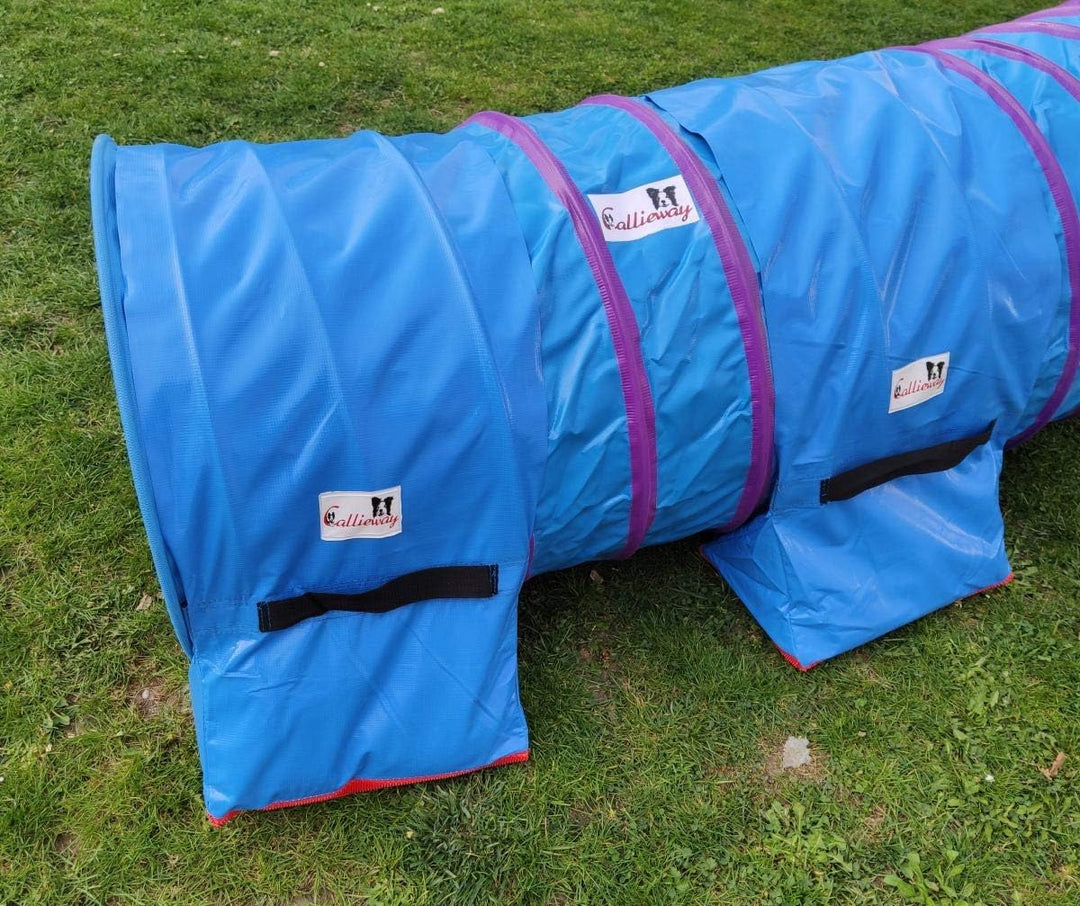 Callieway Premium Dog Agility Tunnel Sandsack - (2er Pack) blau mit Gumminoppen Stoppermatte für Agi