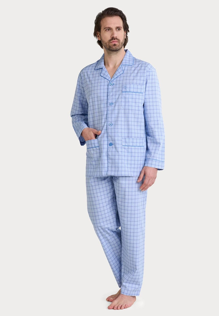 El Búho Nocturno Schlafanzug Herren Lang Baumwolle Pyjama Für Herren Klassisch Revers Knopfjacke Kar