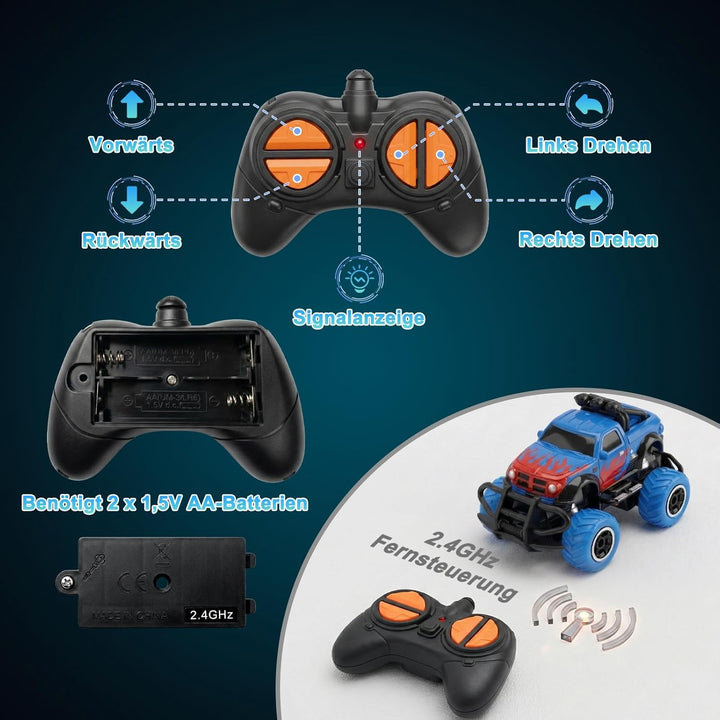 Pup Go Monster Truck Ferngesteuertes Auto mit Licht für Kinder 3-9 Jahr, Robust Mini RC Auto Schnell