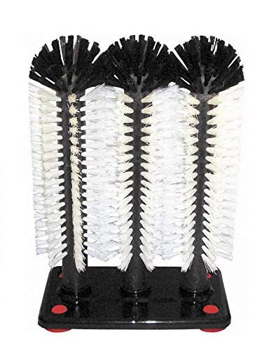 Gläserspülbürste - Spülbürste mit 3 Abschraubbaren Perlonbürsten, 24 cm Höhe, 4 Saugnäpfe, für Gewer