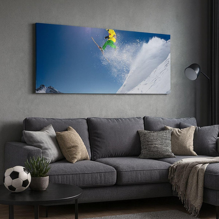 Wandbilder Dekoration Wohnzimmer Ski Winter Schnee Berg Panorama Bilder auf Leinwand 120x50cm Leinwa