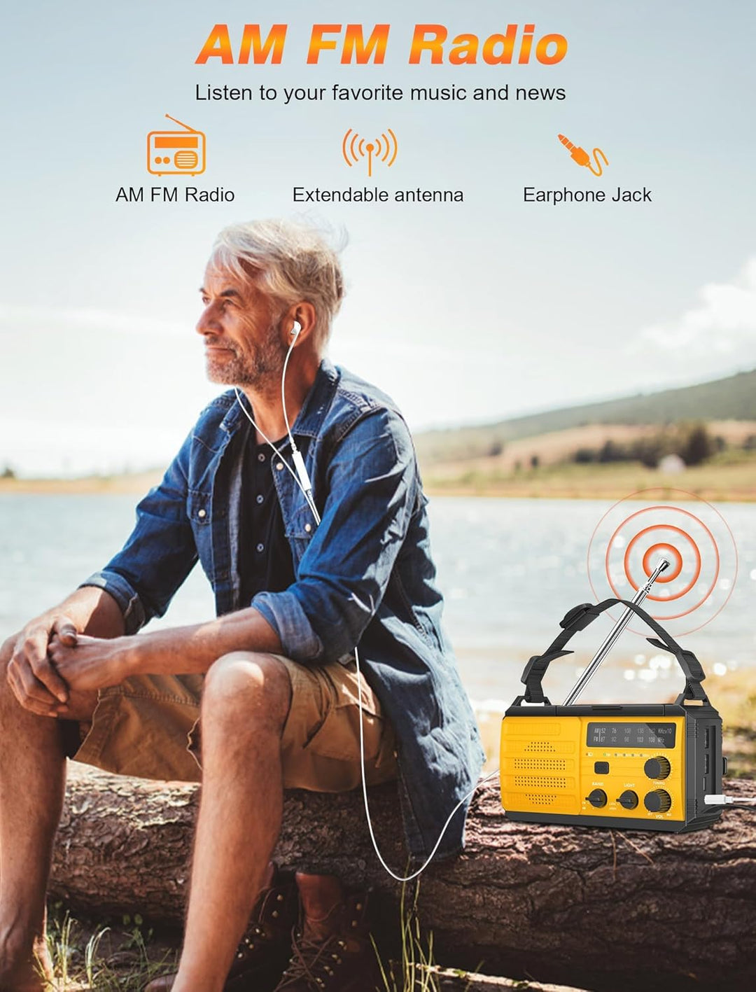 Tragbarer Solarradio Kurbelradio mit 3 Lademöglichkeiten, 8000 mAh Powerbank, AM/FM-Radio, SOS-Alarm