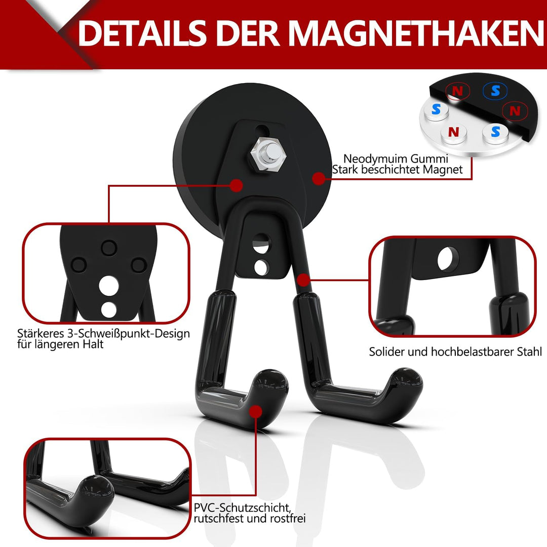 3-H 2 Stück Magnetische Haken Sehr Stark Magnethaken 66mm Magnetfuss Garagehaken Doppelhaken für Ger