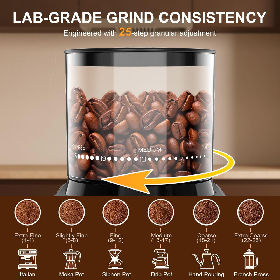 Wancle Elektrische Kaffeemühle Kaffeebohnenmühle Touch-Ausgabe mit Kegelmahlwerk - 25 Mahlgrade, Prä