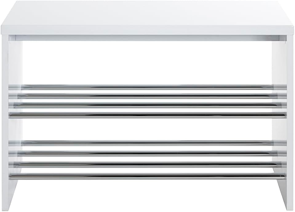 HAKU Möbel Schuhbank, MDF, weiss-chrom, B 81 x T 30 x H 55 cm B 81 x T 30 x H 55 Weiss-chrom, B 81 x