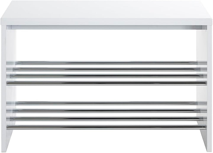 HAKU Möbel Schuhbank, MDF, weiss-chrom, B 81 x T 30 x H 55 cm B 81 x T 30 x H 55 Weiss-chrom, B 81 x