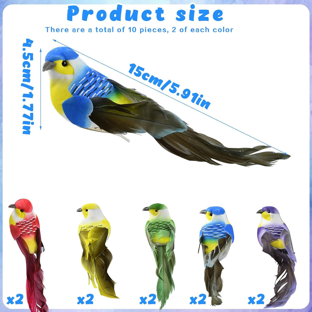 Deko Vogel,Deko Vögel mit Clip,10 Stück Vögel Deko Figuren,Mini Vogel Dekofigur für Garten Frühling