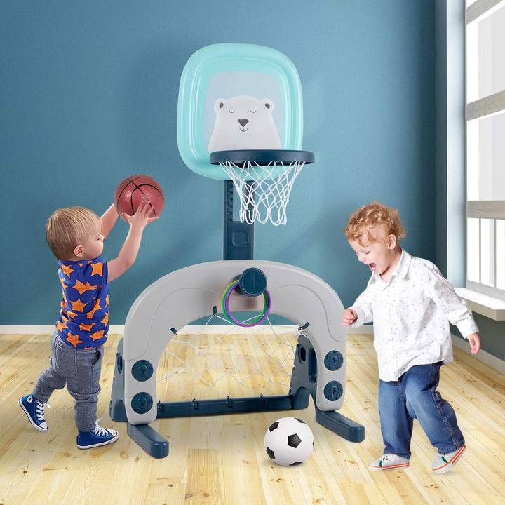 3-in-1-Basketballkorb-Set für Kinder, höhenverstellbares Sportaktivitätscenter mit Basketball, Fussb