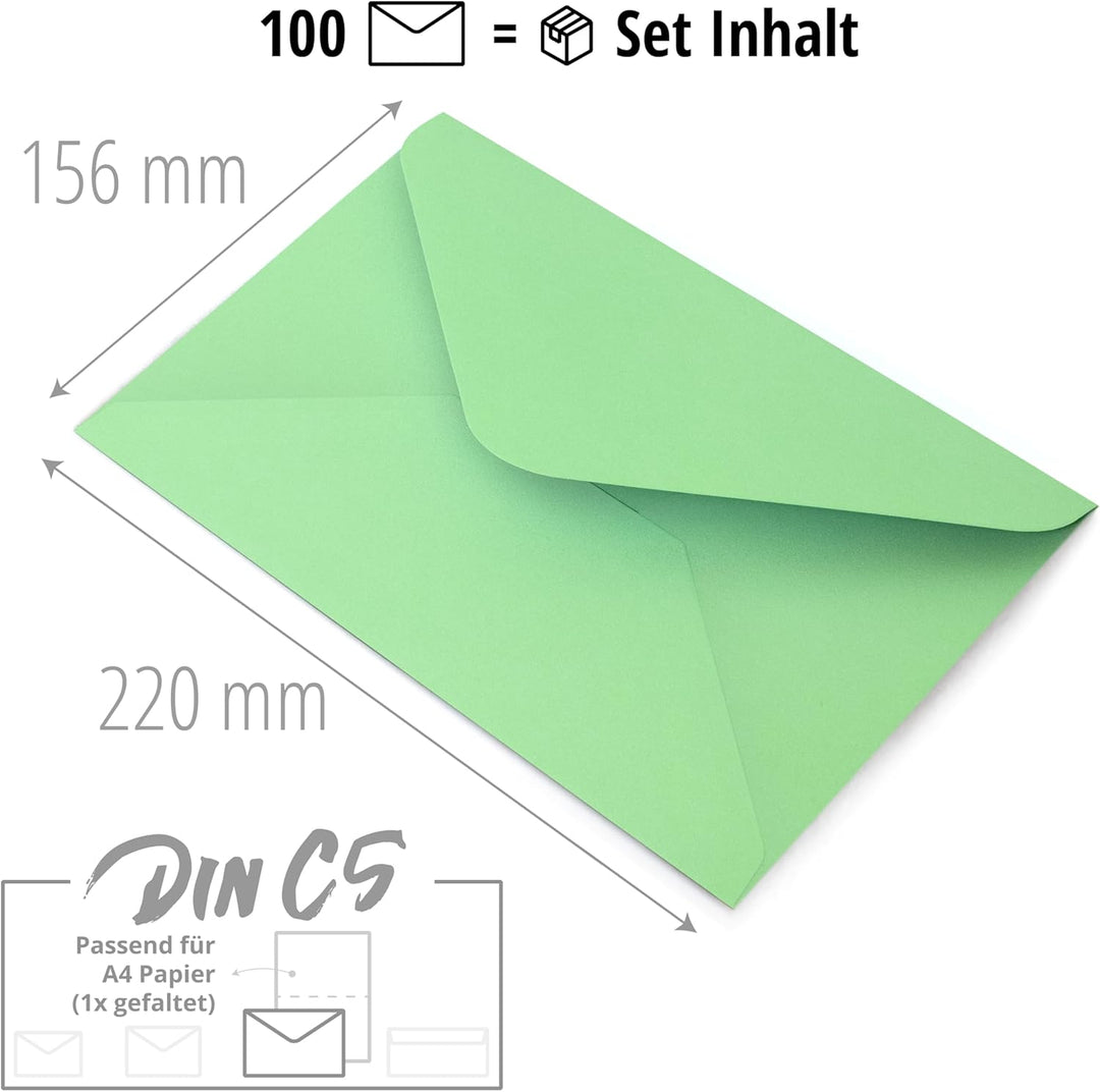 Japun - Briefumschläge (100 Stück) - DIN C5, 220 x 156 mm, mint-grün | Kuvert aus 150 g/m² Papier, U