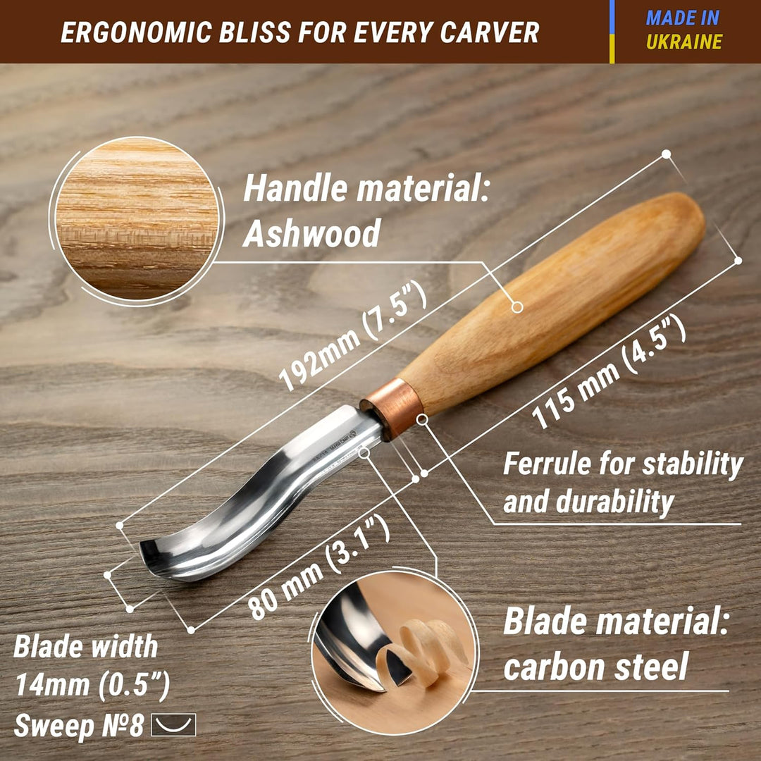 BeaverCraft gebogene Hohleisen zum Holzschnitzen K8a/14 – Löffelschnitzen Werkzeuge – Holzschnitzere