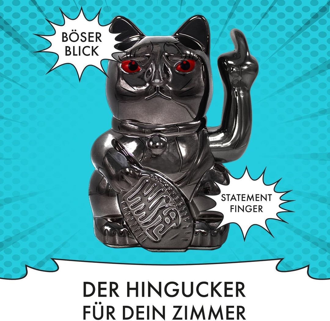 ANGRY CAT - Winkekatze Lucky CAT - Lustige winkende Katze - japanische Winkkatze mit Stinkefinger -