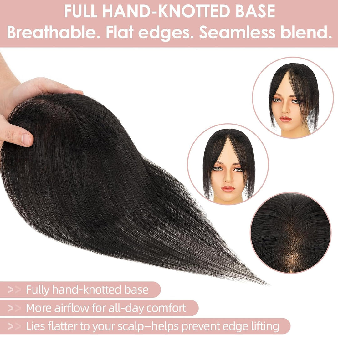 Silk-co Hair Topper Echthaar, 8x11cm handgebunden Basis Toupet Damen, Clip in Haarteile mit Spitzen-